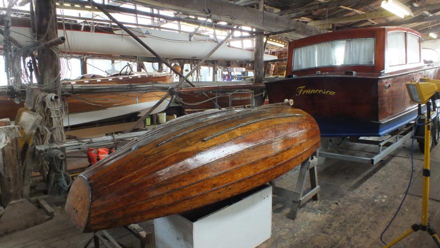 Inside Everson's sheds at the Woodbridge Boatyard, 2019 ©Claudia Myatt 