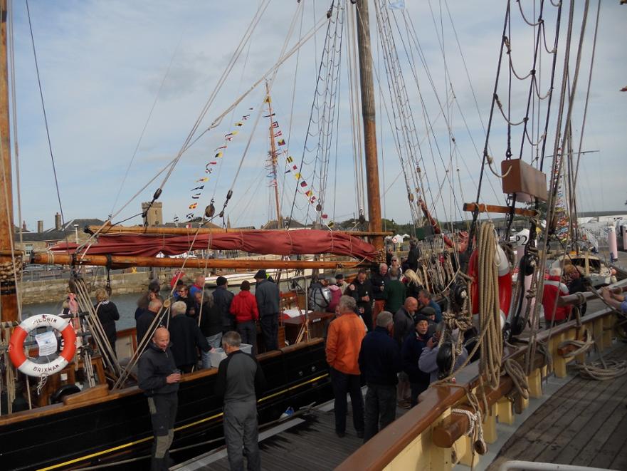 The pontoon welcome party. Taking place on Vigilance and Pilgrim as well. © J Warren 2015 
