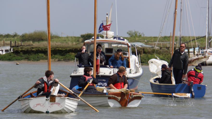 Getting to the start. Smacks boats assisted in reaching the start line, Tollesbury Rally, 2014 © Beverley Daley-Yates 2014 