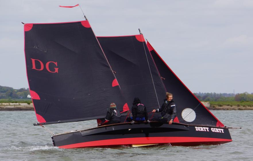 'Dirty Girty', built 1993
'DG', first overall, Tollesbury Rally, 2015. Timber/epoxy & carbon fibre spars, designed/built by Bob Berk © Beverley Yates 2015 