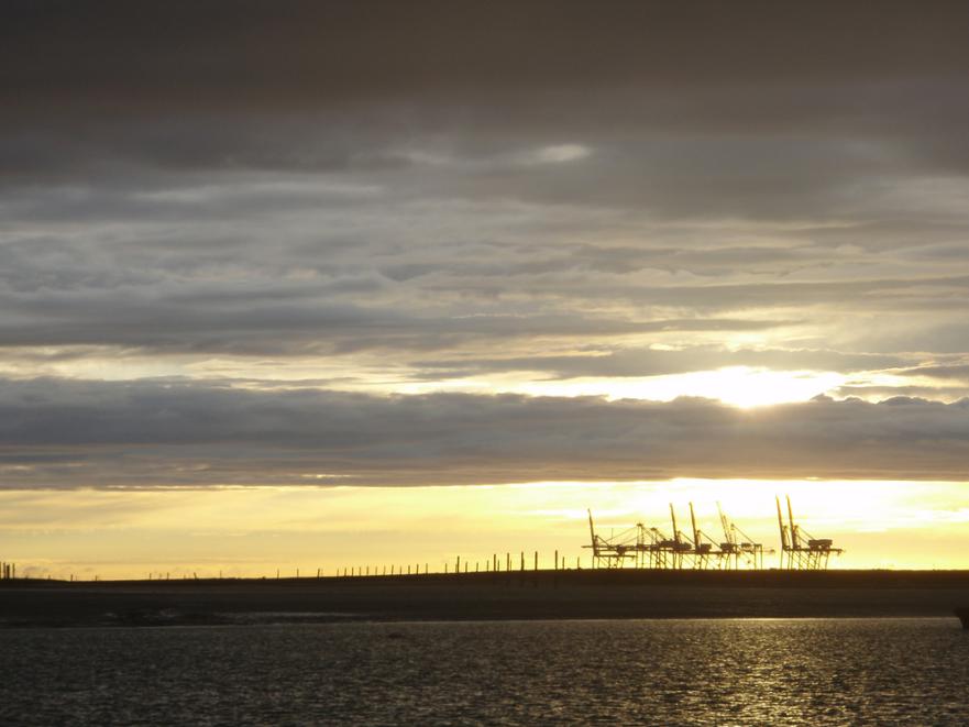 Cranes viewed from a Medway anchorage ©Marion Shirley 2015 
