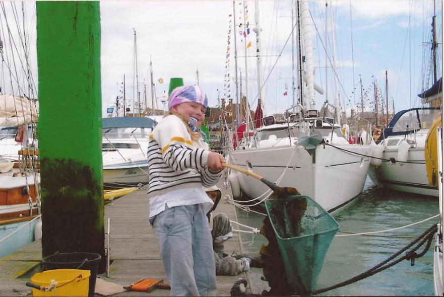 Hannah crabbing off a pontoon in Yarmouth during YOGAF ©Jo Tall