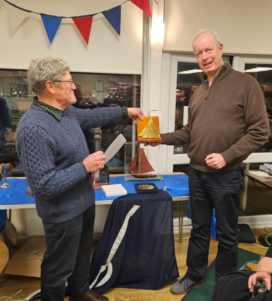 Richard Jacobs receiving the Tales of Sail Award on behalf of 'Sociable Solent Sailing’ group of Solent Gaffers ©OGA